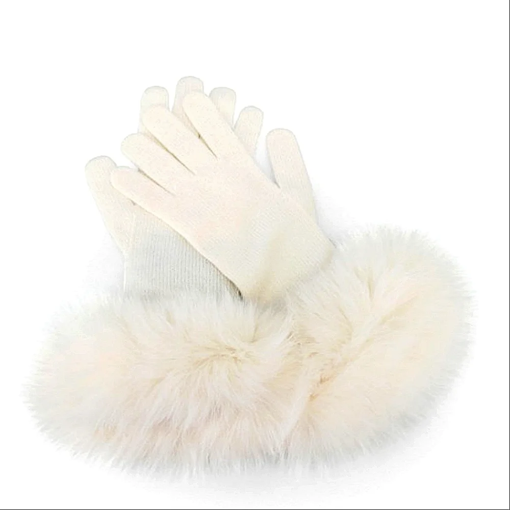 πNWT White Soft Leather Gloves With White Fox Fur and Velvet Lininβ¦ - Picture 8 of 11